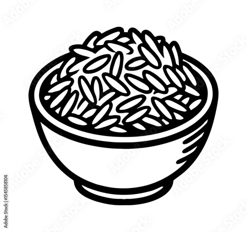 Illustration of a bowl full of rice, simple black and white vector drawing style