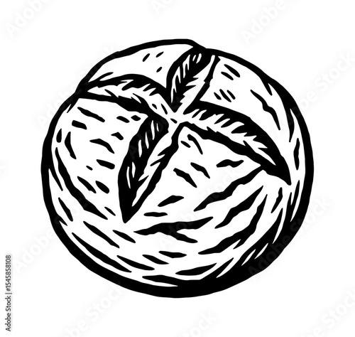 Illustration of a Bread Roll in Black and White Vector Graphic Style