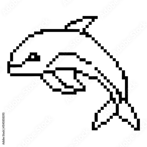 Orca swimming in a simple pixel outline showcasing dynamic movement