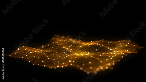 Color abstract wave background with dots and lines moving in space. Technology illustration. Futuristic modern dynamic wave. 3d rendering.
