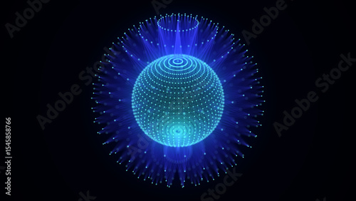 Blue sphere consisting of points and lines. Modern wireframe elements. Technology grid sphere. 3d rendering.