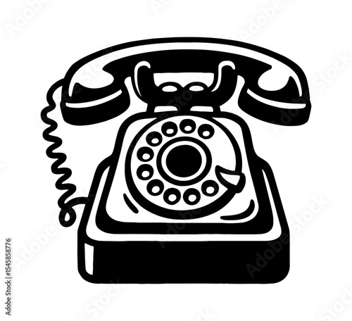 Black and White Illustration of a Classic Rotary Dial Telephone