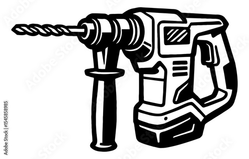 Isolated Vector Illustration of a Drill in Black and White Color for Construction