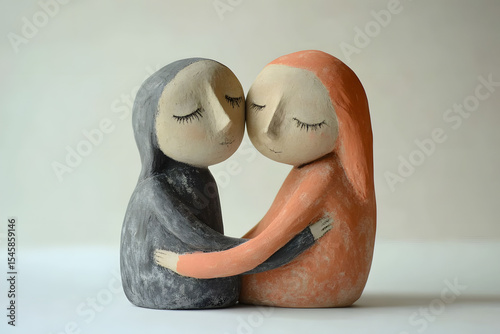 Friendship, abstract concept with clay figures (AI generated)