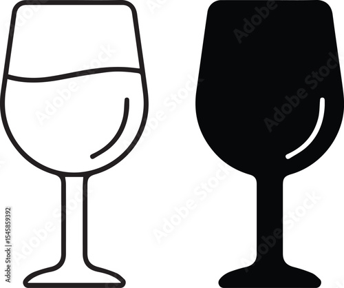 glass of champagne wineglasses, black and white, minimalistic, simple, line art, vector illustration