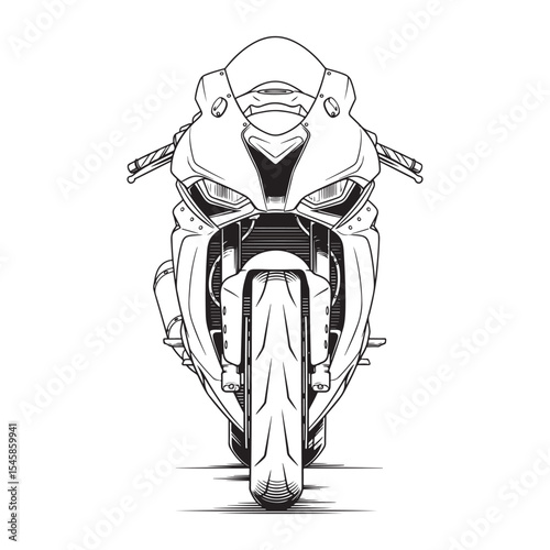 Front View Black and White Motorcycle Illustration