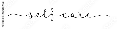 SELF-CARE vector brush calligraphy banner with swashes on white background