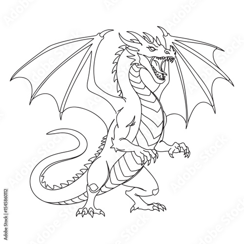 Line Art Dragon Illustration Roaring Wings Spread Claws