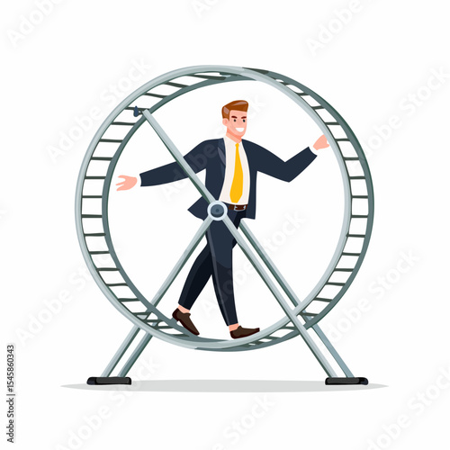 Businessman walking on hamster wheel