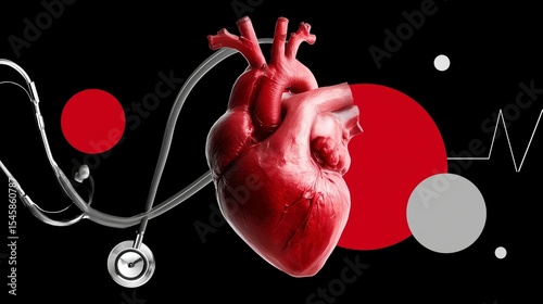 Medical heart and stethoscope on modern abstract design
