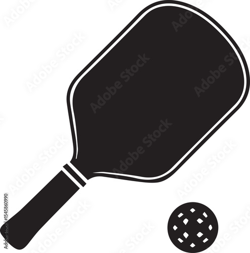 pickleball racket, black and white, simple design, minimalist, vector graphic pickleball paddle, equipment,