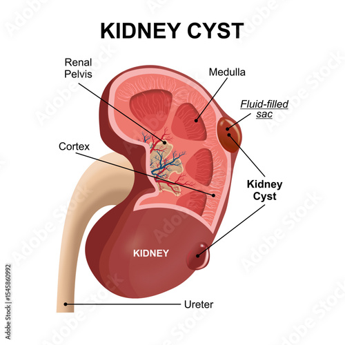 Kidney Cyst, fluid filled sac illiustration