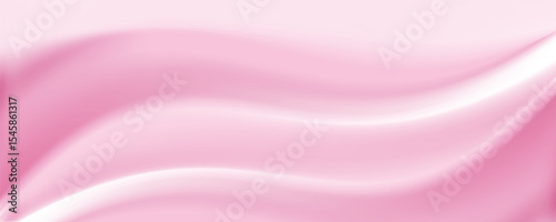 Silk fabric sheet template background realistic vector illustration. Gentle pink wavy satin textile sample 3d color image upper view