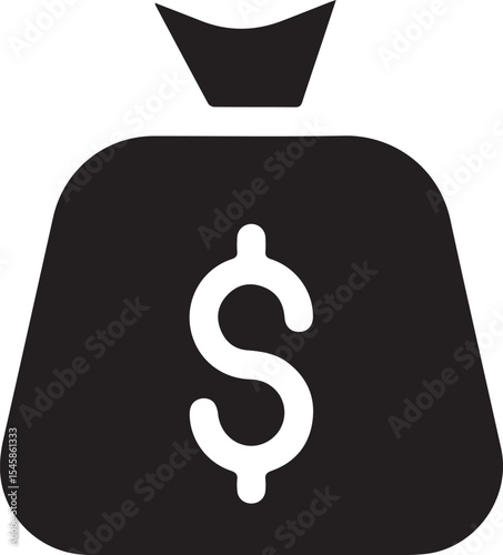 dollar,money,cash,currency,bag,black and white,simple,minimal,vector,icon