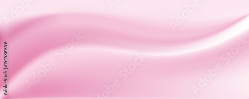 Silk fabric sheet template background realistic vector illustration. Gentle pink wavy satin textile sample 3d color image upper view