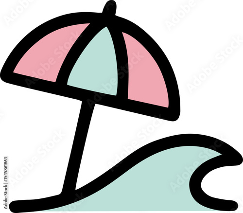 Beach Umbrella and Wave Illustration – Summer Vacation Icon
