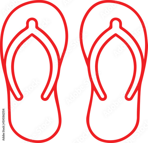 flip flops, sandals, summer footwear, casual shoes, minimalist design, red outline, simplified shape, simple illustration, flat design, vector