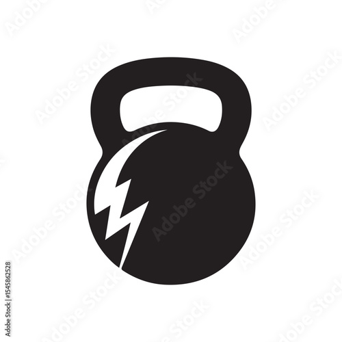 Powerful Kettlebell with Lightning Bolt Icon for Fitness and Gym Designs