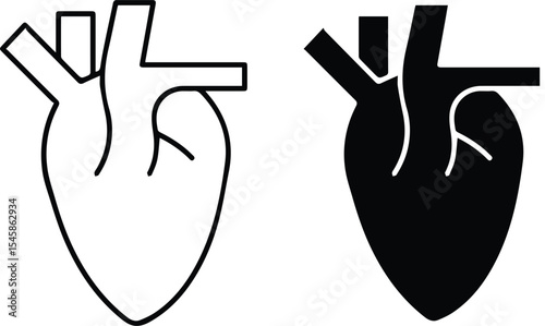 anatomical heart, medical illustration, technical drawing, digital art line art, simple, minimalist,