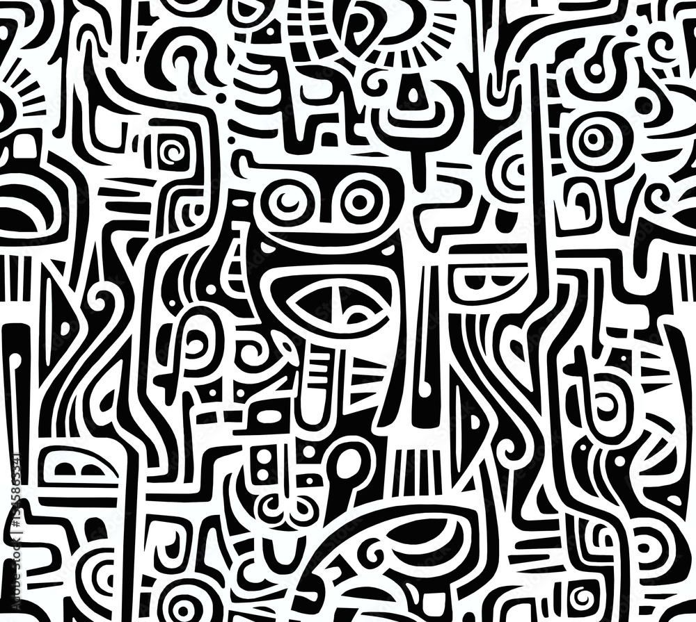 custom made wallpaper toronto digitalA black and white hand-drawn drawing in the Mexican style.Seamless pattern.	
