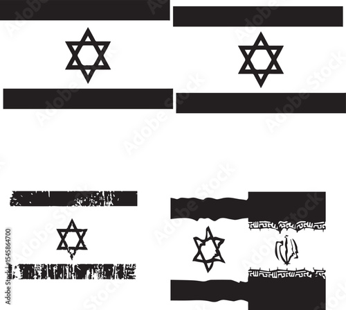Iran and Israel flag on broken concrete wall background