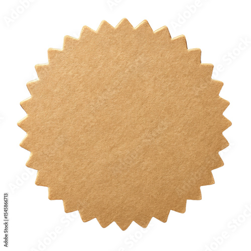 A blank brown kraft paper seal with a starburst shape, for use as a sticker or label, isolated on a white background.
