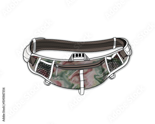 Waist belt bag vector mockup template technical flat design.