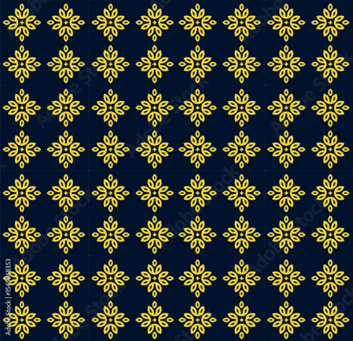 Intricate golden floral motifs arranged in a seamless pattern over a deep navy background, evoking luxury, tradition, and timeless sophistication.