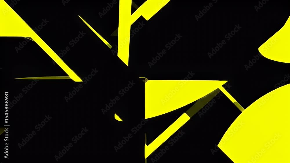 Abstract of sharp yellow geometric shapes on a dark black backdrop