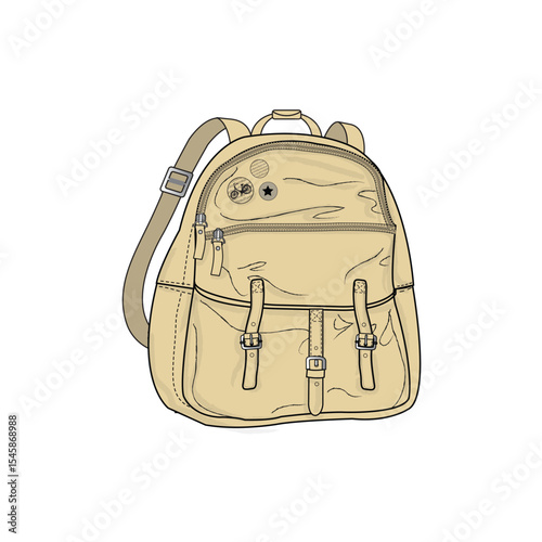 School backpack bag vector design mockup template technical flat sketch.