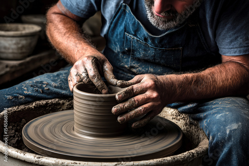 A potter working up close