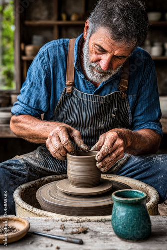 A potter working up close