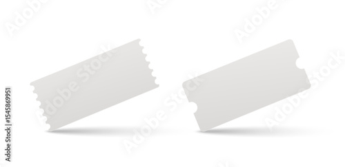 White ticket mockup, discount coupon. Blank invitation coupon, concert, cinema, events.