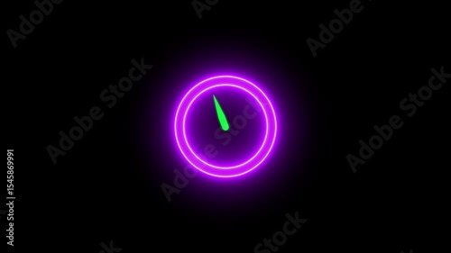 Glowing neon sign yellow clock icon animation on a black background.