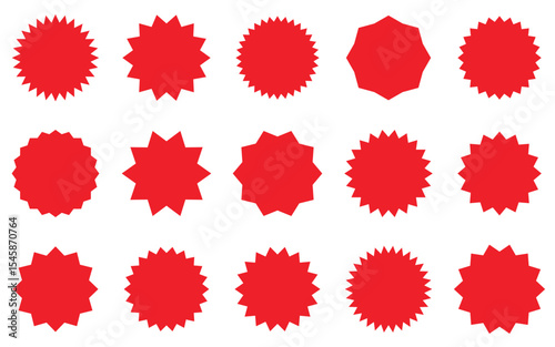 Glossy Red Sale Badge Collection   Percentage Discount Labels, Starburst Stickers   Vintage Tags Set