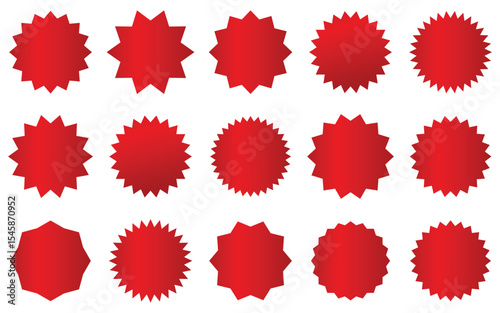 Glossy Red Sale Badge Collection   Percentage Discount Labels, Starburst Stickers   Vintage Tags Set