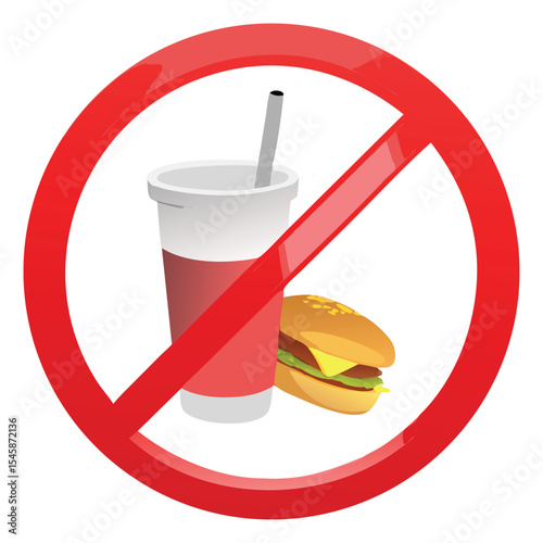 No junk food allowed sign with burger and soda for diet and healthy lifestyle concept