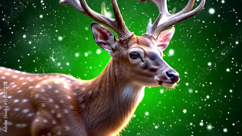 Elegant deer gazes on snowy green
