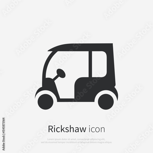 Rickshaw icon silhouette. Vector logo of a tuk tuk taxi transport . Illustration side view isolated on white background.