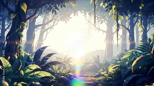 Lush jungle path bathed in morning light