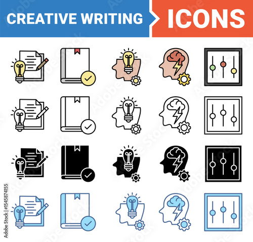 Creative writing banner icon set with multiple style collection.	