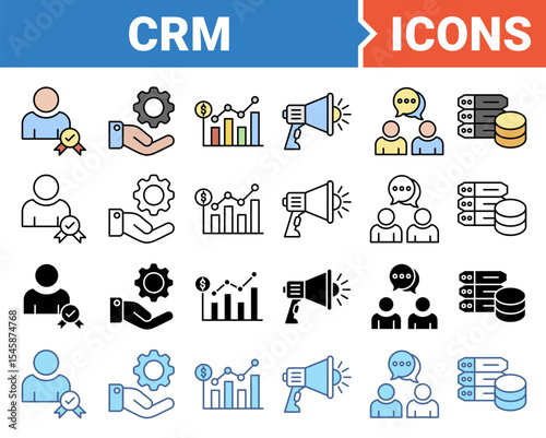 Customer relationship management banner icon set with multiple style collection.	