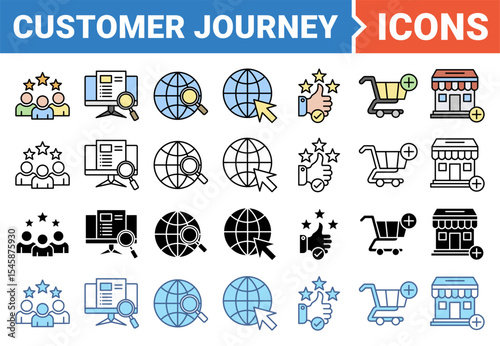 Customer journey banner icon set with multiple style collection.	