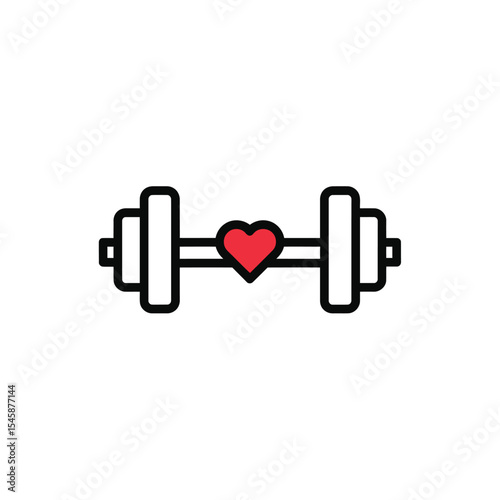 Red Heart Centered on Black Dumbbell Icon barbell weights