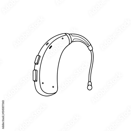Hearing aid device, isolated vector line drawing on transparent background