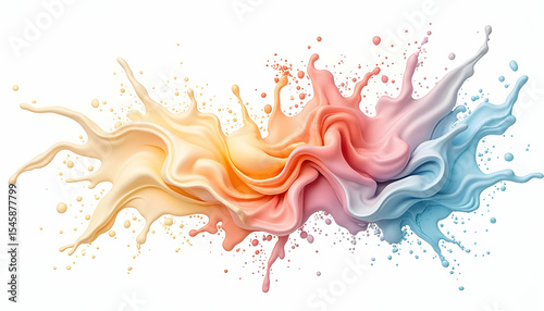 Colorful Liquid Splashing with Pastel Gradient Swirls on White