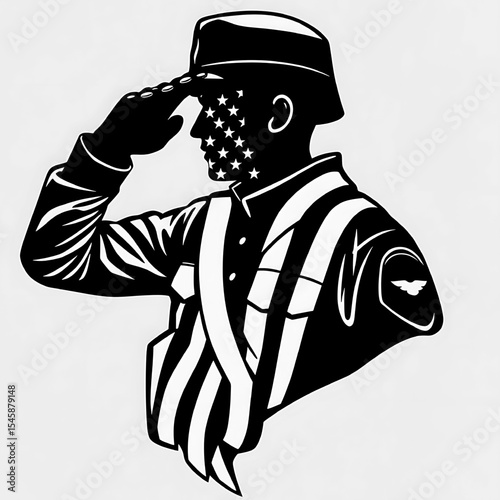 Patriotic Soldier Saluting Silhouette