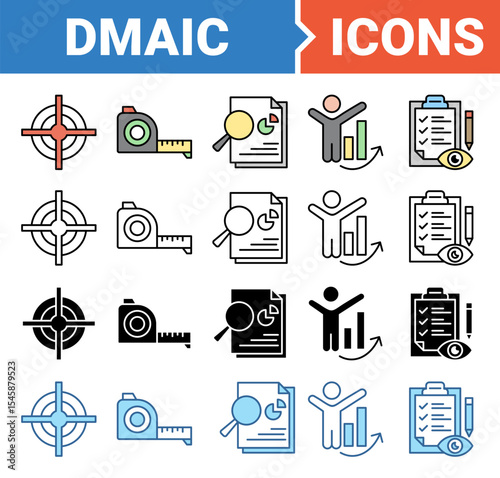 DMAIC banner icon set with multiple style collection.	
