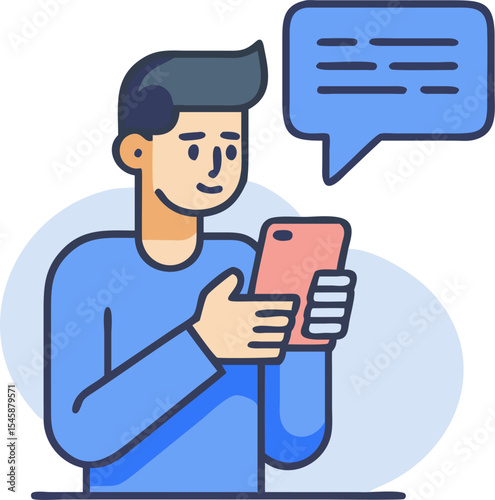 Man Texting on a Smartphone – Modern Communication Concept Illustration