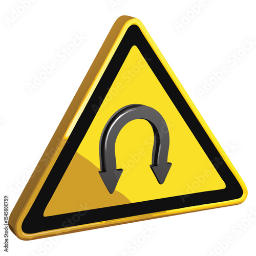 Yellow triangle road sign u turn warning traffic safety symbol caution ahead street direction turn back
